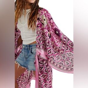 Free People Magic Dance Border Print Kimono - Cherry Blossom Combo